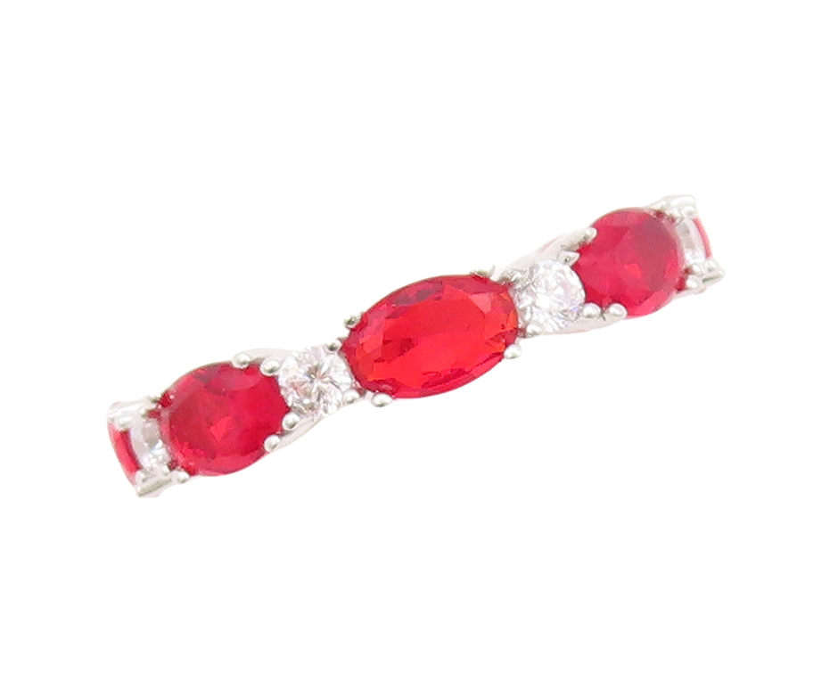 925 Sterling Silver Vintage Ring Oval Cut Red & Round CZ Band  Sz 7  RG29553