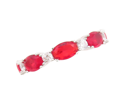 925 Sterling Silver Vintage Ring Oval Cut Red & Round CZ Band  Sz 7  RG29553
