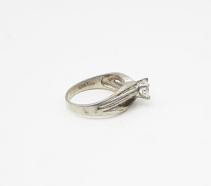 925 Sterling Silver  Vintage Cubic Zirconia Solitaire Band Ring Sz 8  RG3266