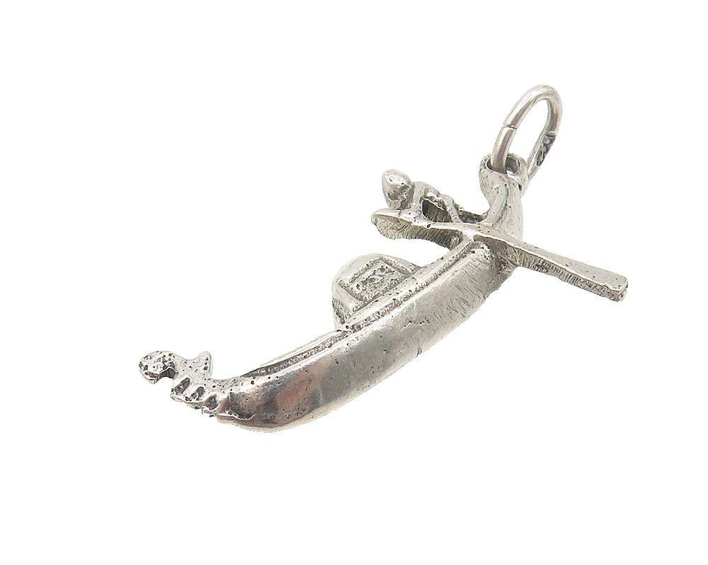 925 Sterling Silver  Vintage Dark Tone Man Rowing Gondola Boat Pendant  PT9107