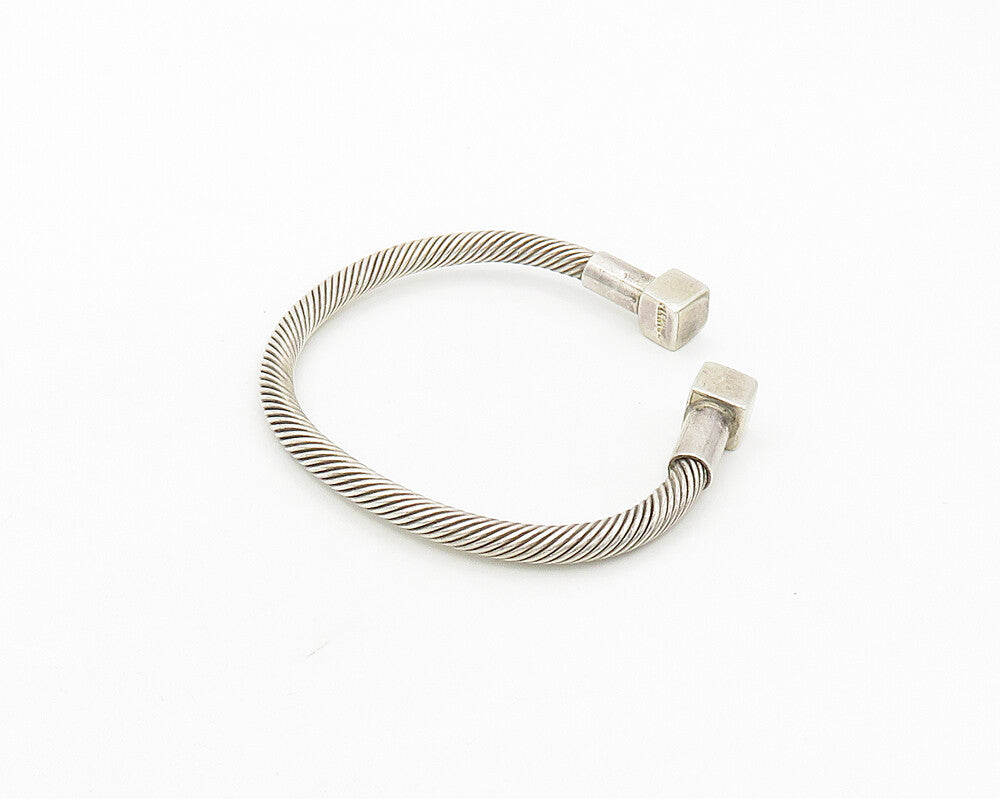 MEXICO 925 Silver  Vintage Square Ends Shiny Twist Cuff Bracelet  BT6869