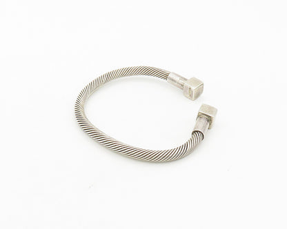 MEXICO 925 Silver  Vintage Square Ends Shiny Twist Cuff Bracelet  BT6869