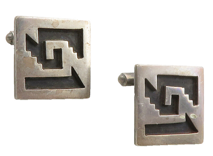 MEXICO 925 Sterling Silver  Vintage Oxidized Cutout Design Cufflinks  TR1891