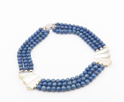 925 Sterling Silver Vintage Gemstone Beads Fluted Abstract Necklace  NE3971