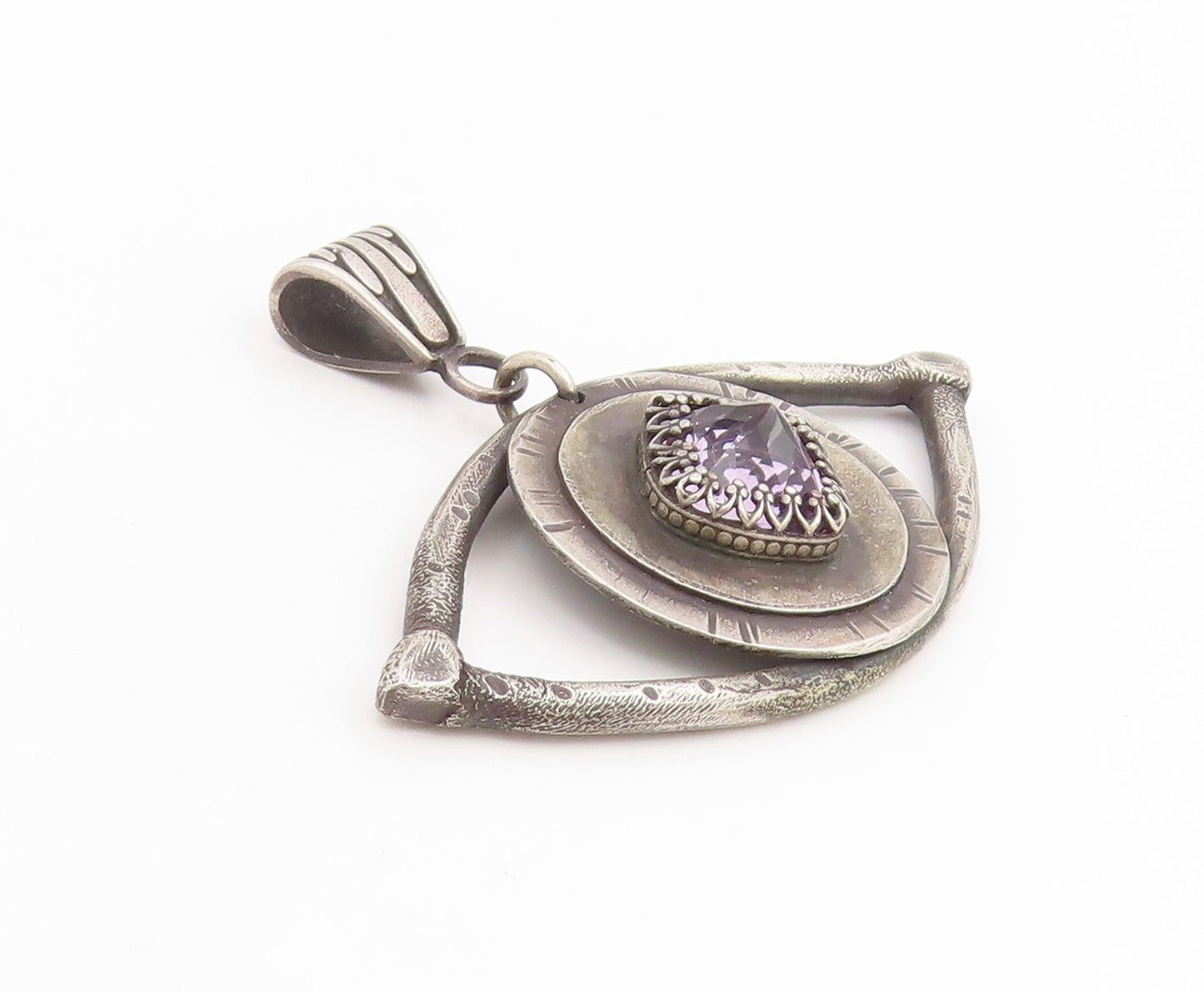925 Sterling Silver Vintage Pendant Amethyst Third Eye Of Providence  PT25639