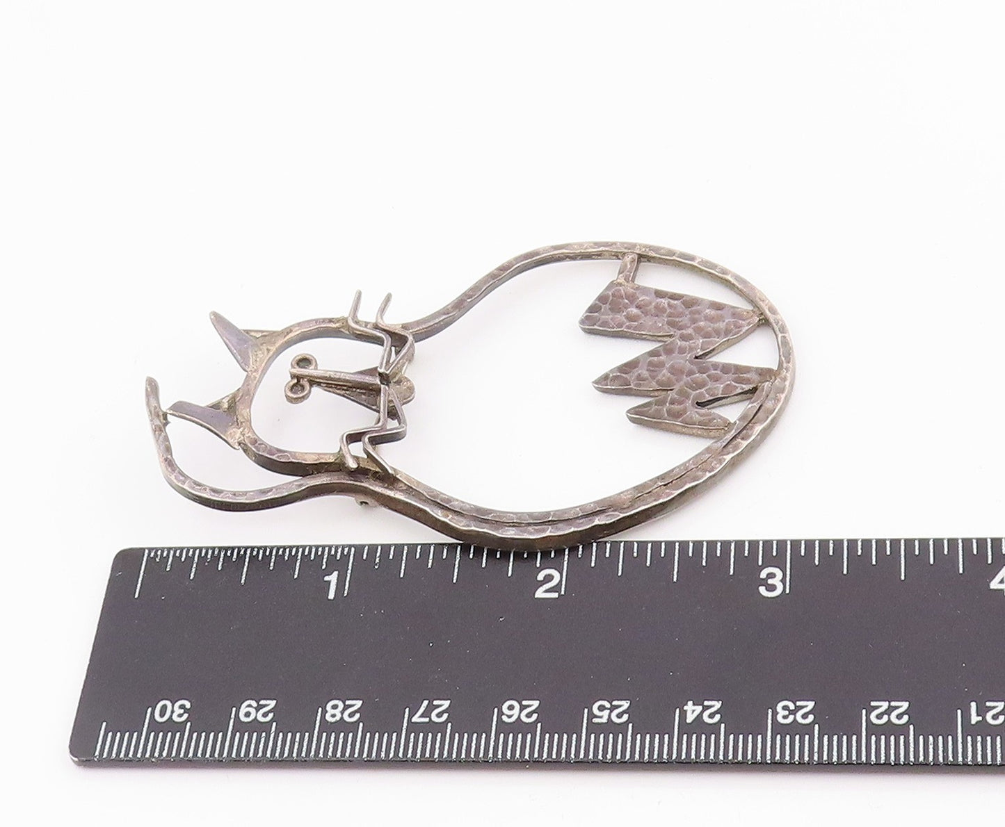 CARSI MEXICO 925 Silver Vintage Modernist Hammered Cat Brooch Pin  BP9408
