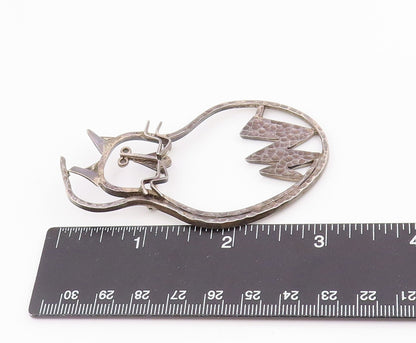 CARSI MEXICO 925 Silver Vintage Modernist Hammered Cat Brooch Pin  BP9408