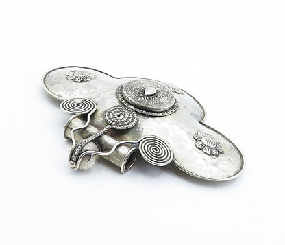 925 Sterling Silver  Vintage Antique Hammered Floral Slide Pendant  PT5956