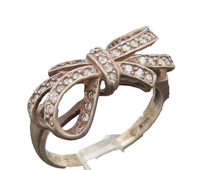 925 Sterling Silver  Vintage Minimalist Inlay CZ Solid Bow Ring Sz 7  RG27260