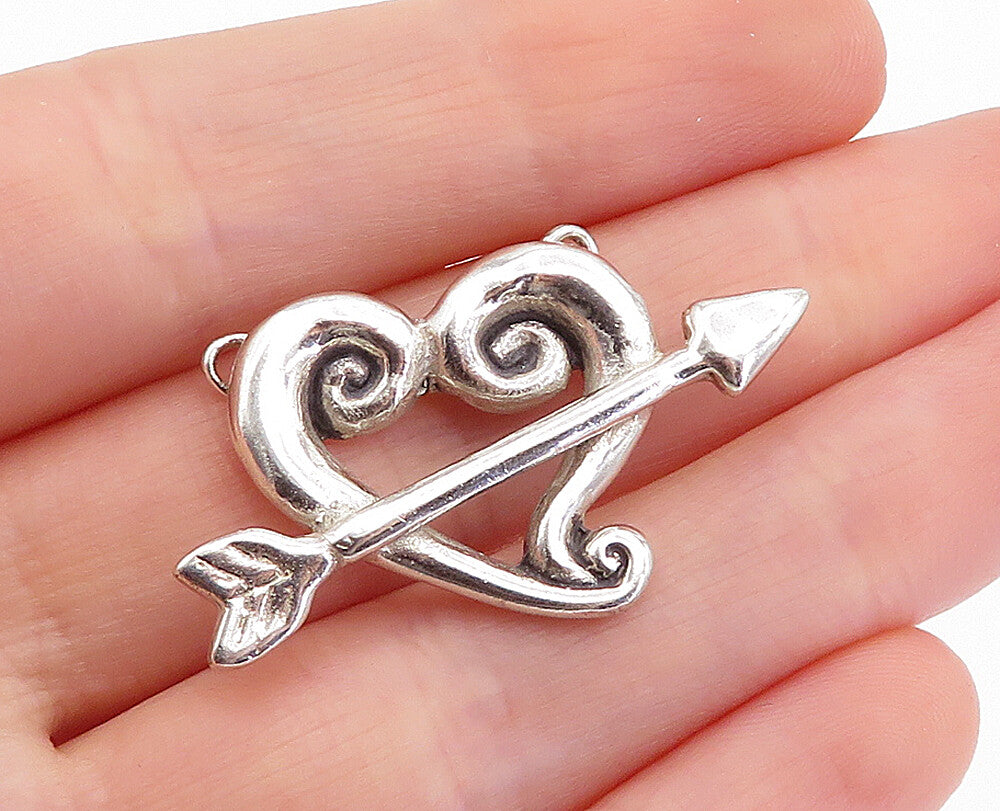 925 Sterling Silver Vintage DEBORAH ARMSTRONG Heart Bow & Arrow Pendant  PT3729