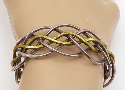 MEXICO 925 Sterling Silver  Vintage 2 Tone Weaved Design Cuff Bracelet  BT1955