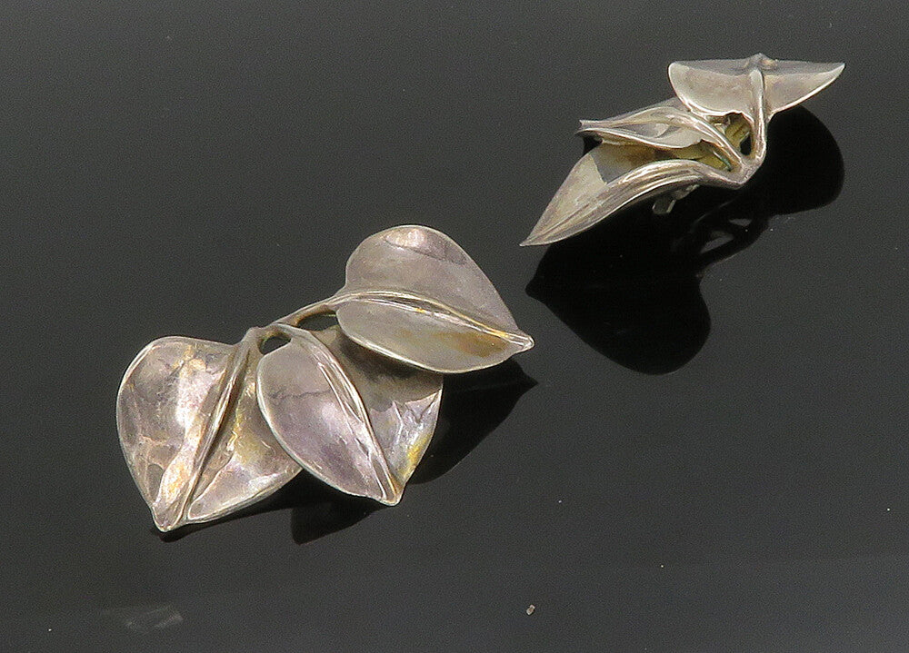 DESIGNER 925 Sterling Silver  Vintage Floral Leaf Non Pierce Earrings  EG9872