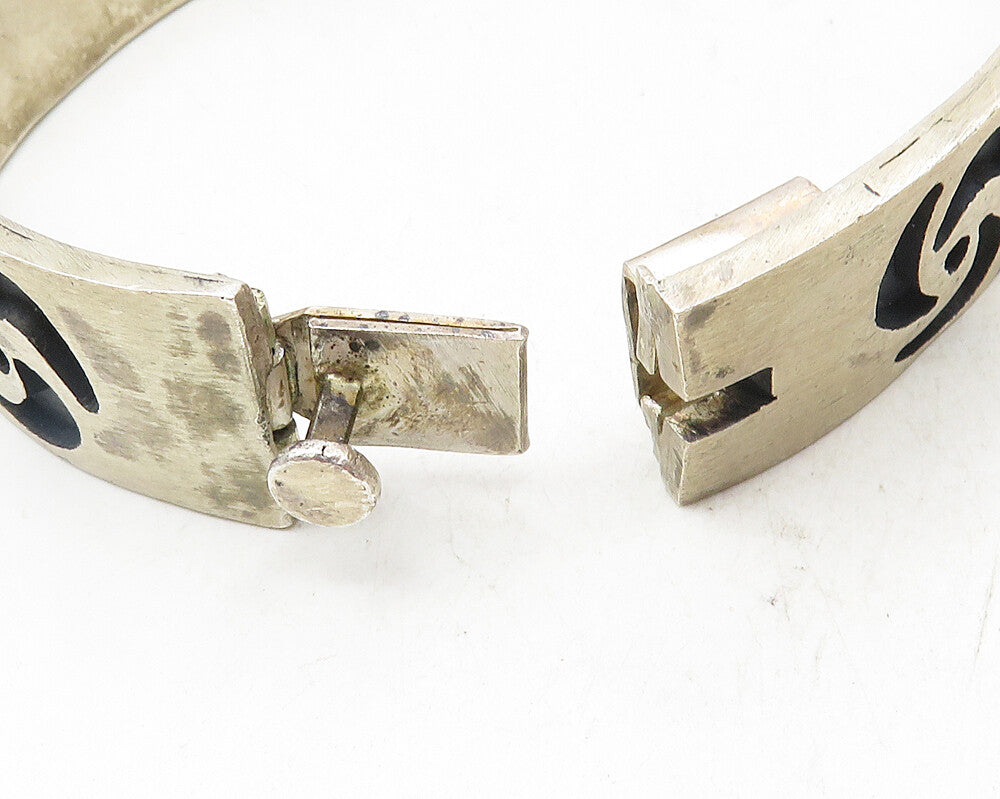 CAVARI 925 Sterling Silver  Vintage Oxidized Cutout Bar Chain Bracelet  BT4478
