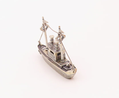 925 Sterling Silver  Vintage Shiny Tug Boat Motif Table Trinket  TR2751