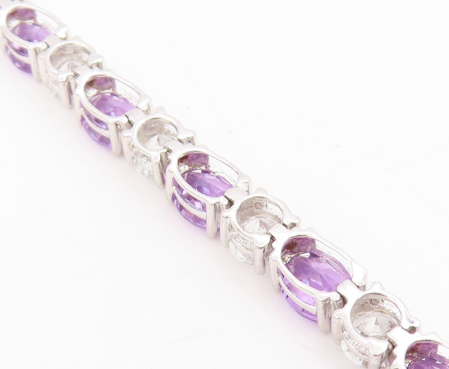925 Sterling Silver Vintage Bracelet Amethyst & Topaz Tennis Link Chain  BT11750