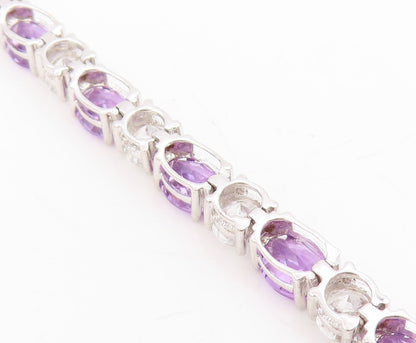 925 Sterling Silver Vintage Bracelet Amethyst & Topaz Tennis Link Chain  BT11750