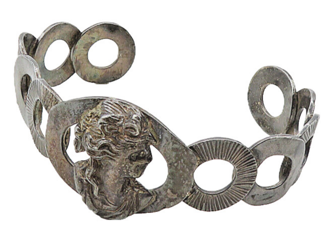 925 Sterling Silver  Vintage Antique Oxidized Woman Face Cuff Bracelet  BT4044