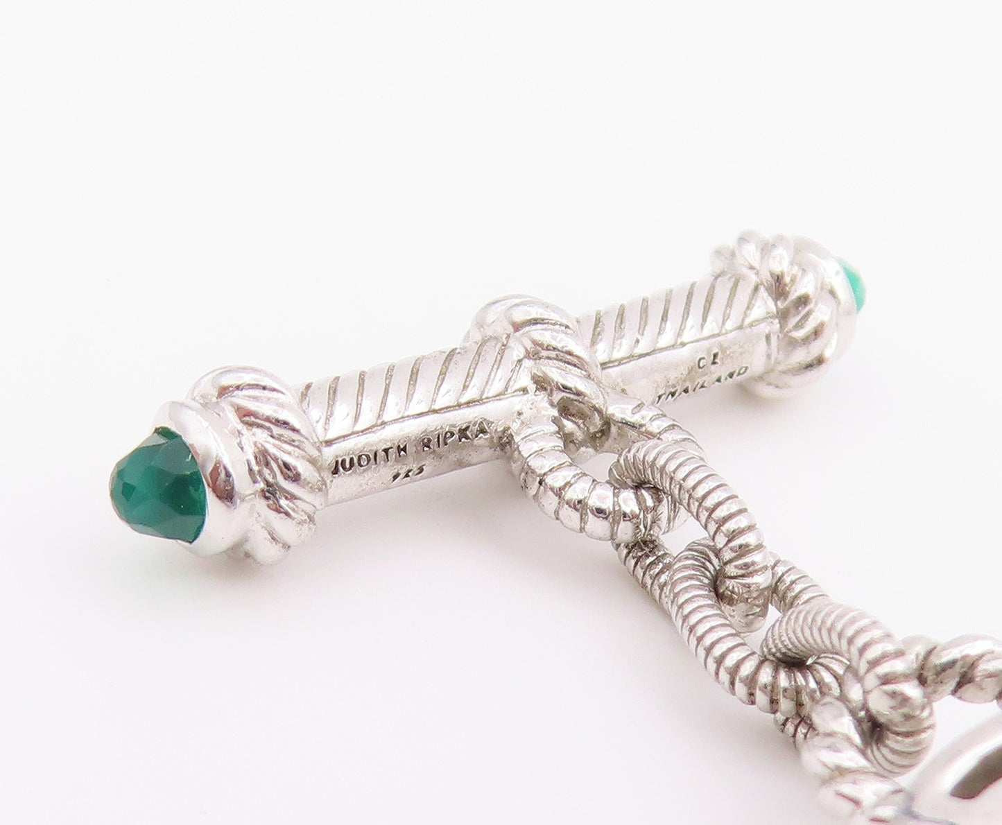 925 Sterling Silver Vintage Bracelet JUDITH RIPKA Chalcedony & CZ Link  BT12233