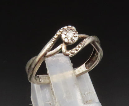 925 Silver  Vintage Dainty Genuine Diamonds Crisscross Swirl Ring Sz 6 RG25212