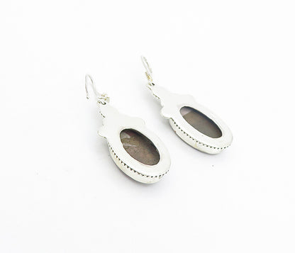 925 Sterling Silver  Vintage Agate Shiny Swirl Detail Dangle Earrings  EG3623