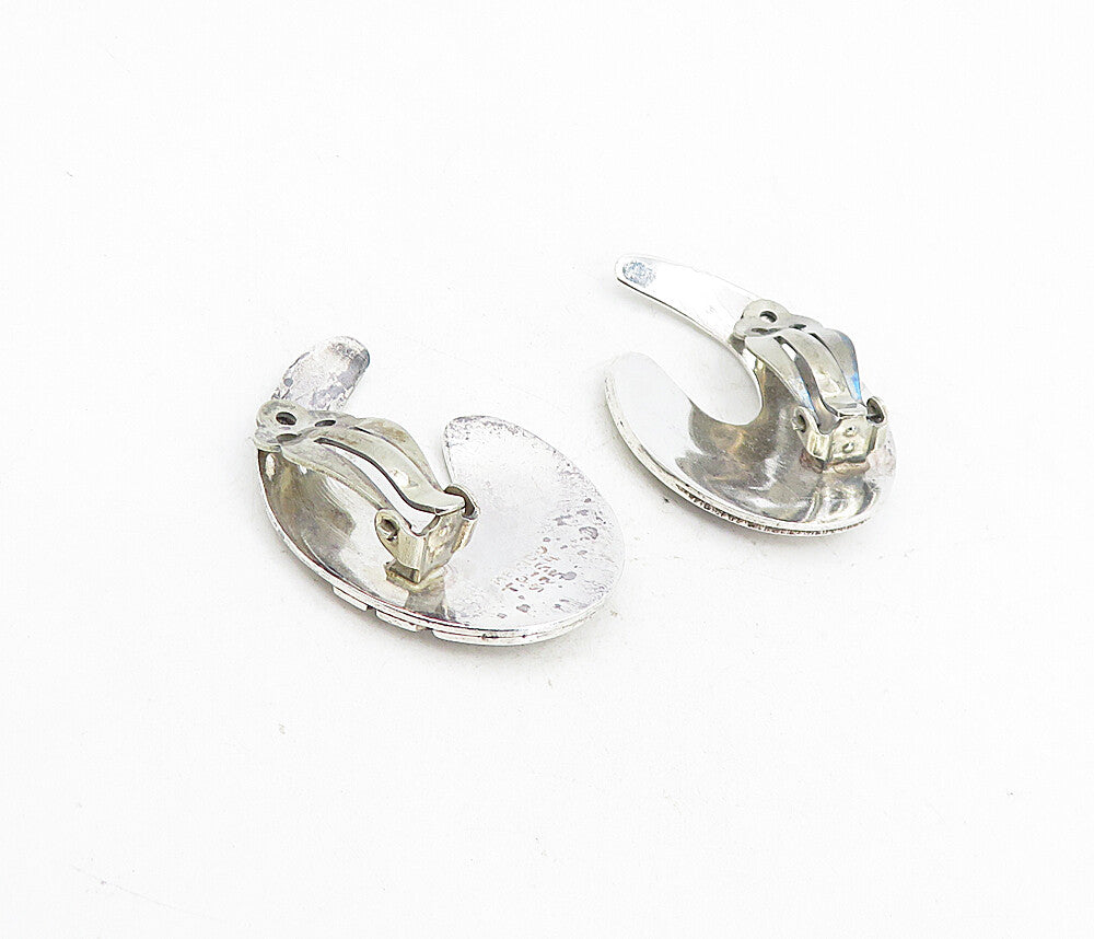 MEXICO 925 Sterling Silver Vintage Cutout Detail Non Pierce Earrings  EG4407
