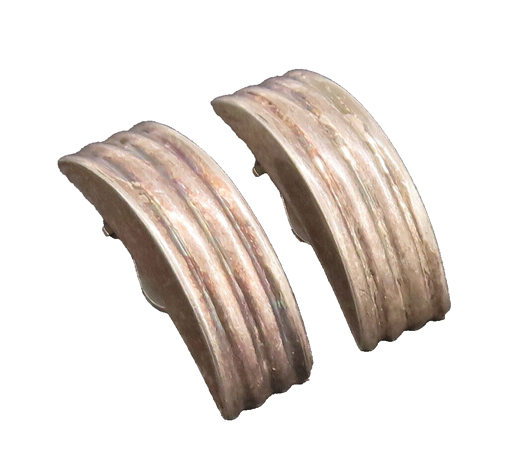 925 Sterling Silver Vintage Earrings ZINA Designer Puffed Carved Dome  EG12871