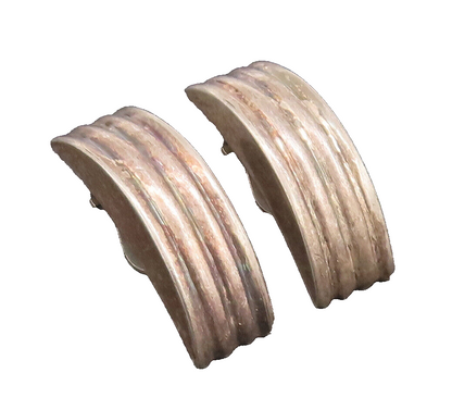 925 Sterling Silver Vintage Earrings ZINA Designer Puffed Carved Dome  EG12871