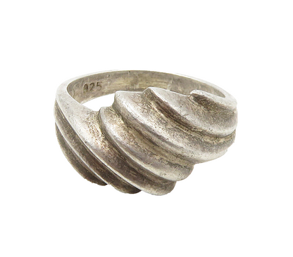 925 Sterling Silver  Vintage Dark Tone Fluted Dome Band Ring Sz 7  RG15792