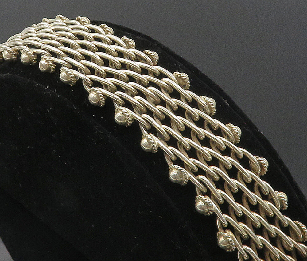 925 Sterling Silver  Vintage Floral Dome Detail Fence Chain Bracelet  BT4050