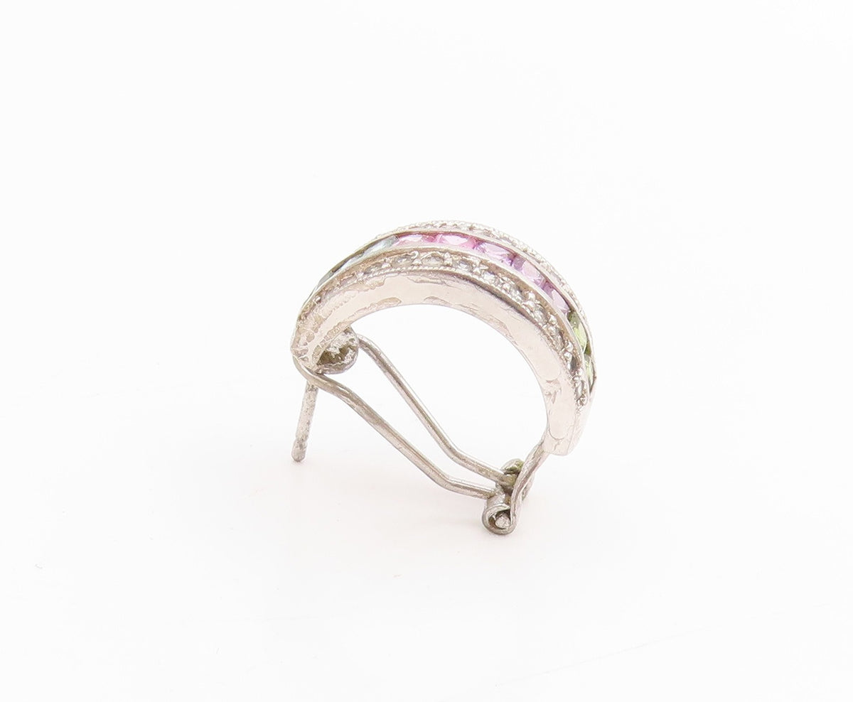 925 Sterling Silver Vintage Earrings Multi Gemstone Channel Set Hoops  EG13740