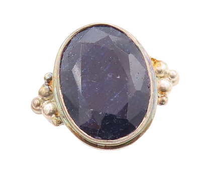 925 Sterling Silver Vintage Ring Beaded Oval Cut Blue Gemstone Sz 7  RG29700