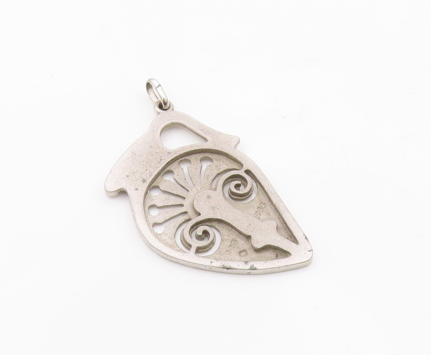 925 Sterling Silver  Vintage Modernist Swirl Cutout Face Drop Pendant  PT7052