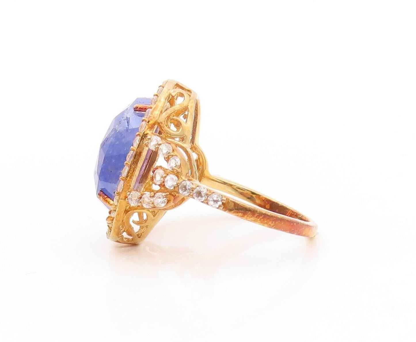 925 Sterling Silver Vintage Ring Gold Plated Tanzanite & Topaz  Sz 7  RG30019