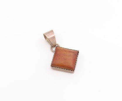 B. LEE NAVAJO 925 Sterling Silver Vintage Wooded Square Drop Pendant  PT17343