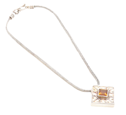 925 Sterling Silver  Vintage Citrine Swirl Shiny Wheat Chain Necklace  NE1885