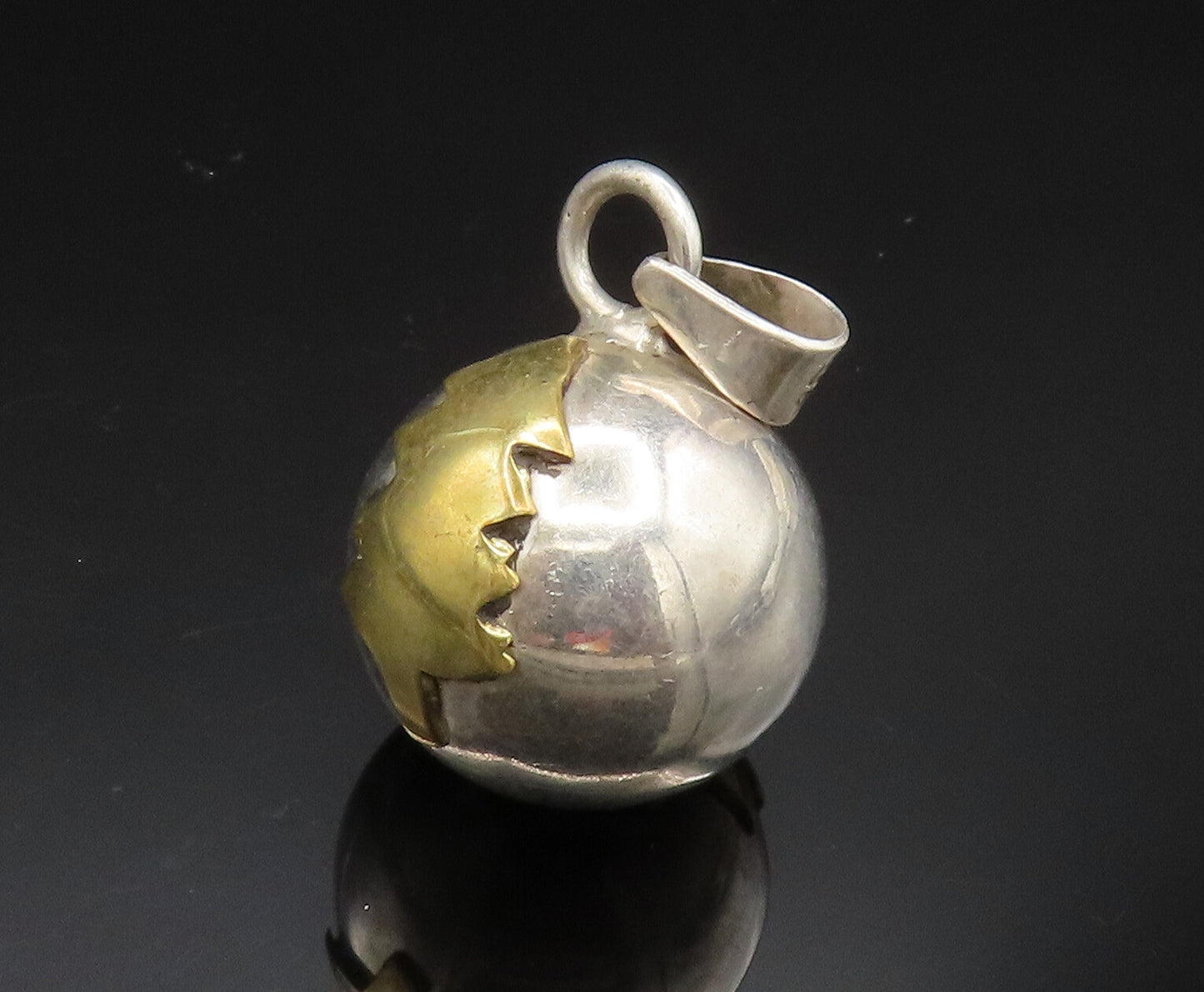 MEXICO 925 Silver  Vintage Two Tone Tree Sphere Ball Pendant (RATTLES) PT20793