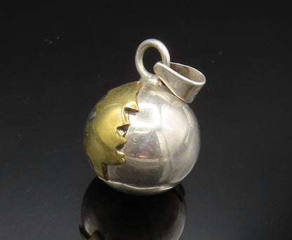 MEXICO 925 Silver  Vintage Two Tone Tree Sphere Ball Pendant (RATTLES) PT20793
