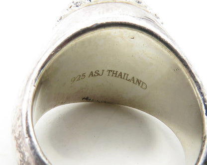 925 Sterling Silver  Vintage Sparkling Crystal Dome Band Ring Sz 8  RG19699
