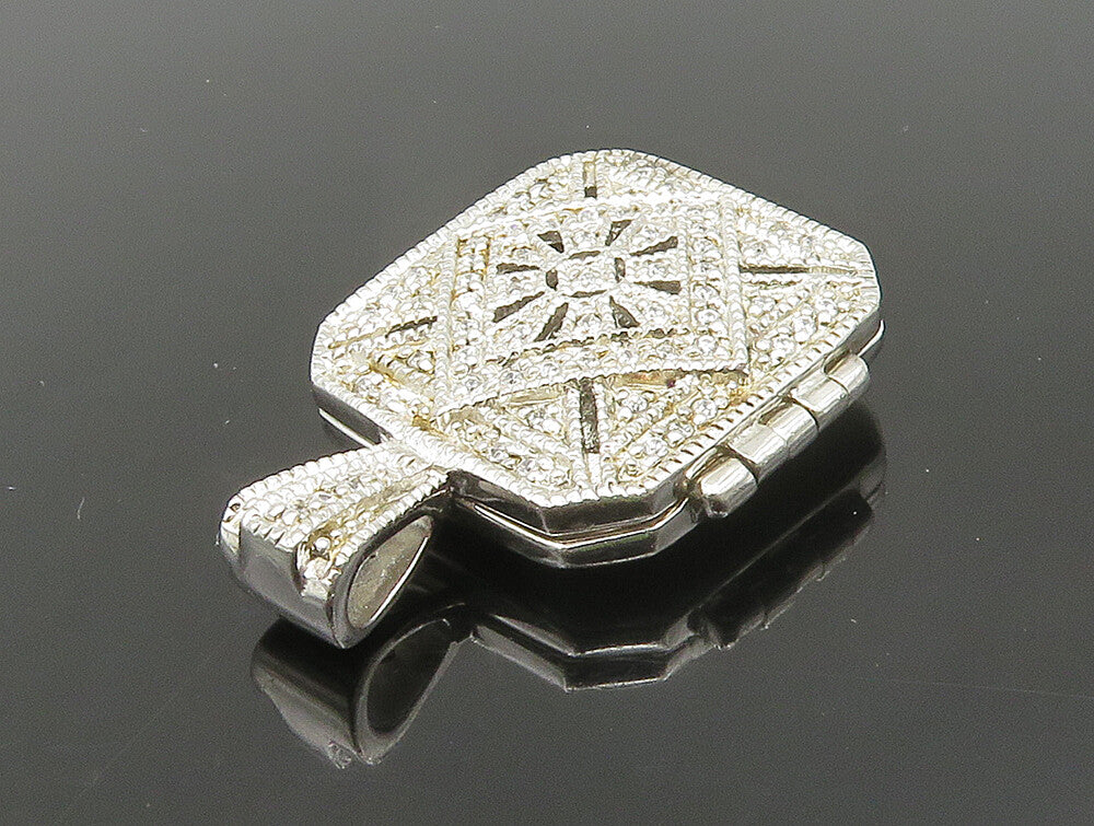 925 Sterling Silver  Vintage Heart Charm Square Topaz Pendant (OPENS)  PT20377