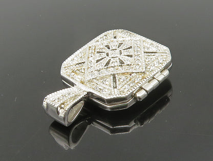 925 Sterling Silver  Vintage Heart Charm Square Topaz Pendant (OPENS)  PT20377