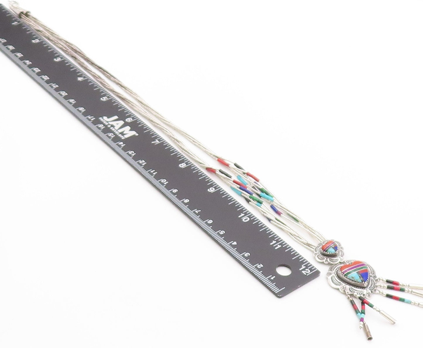 925 Sterling Silver Vintage Necklace NAVAJO Gemstone Tassel Heart  NE4552