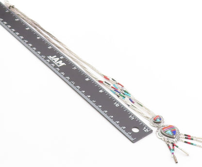 925 Sterling Silver Vintage Necklace NAVAJO Gemstone Tassel Heart  NE4552