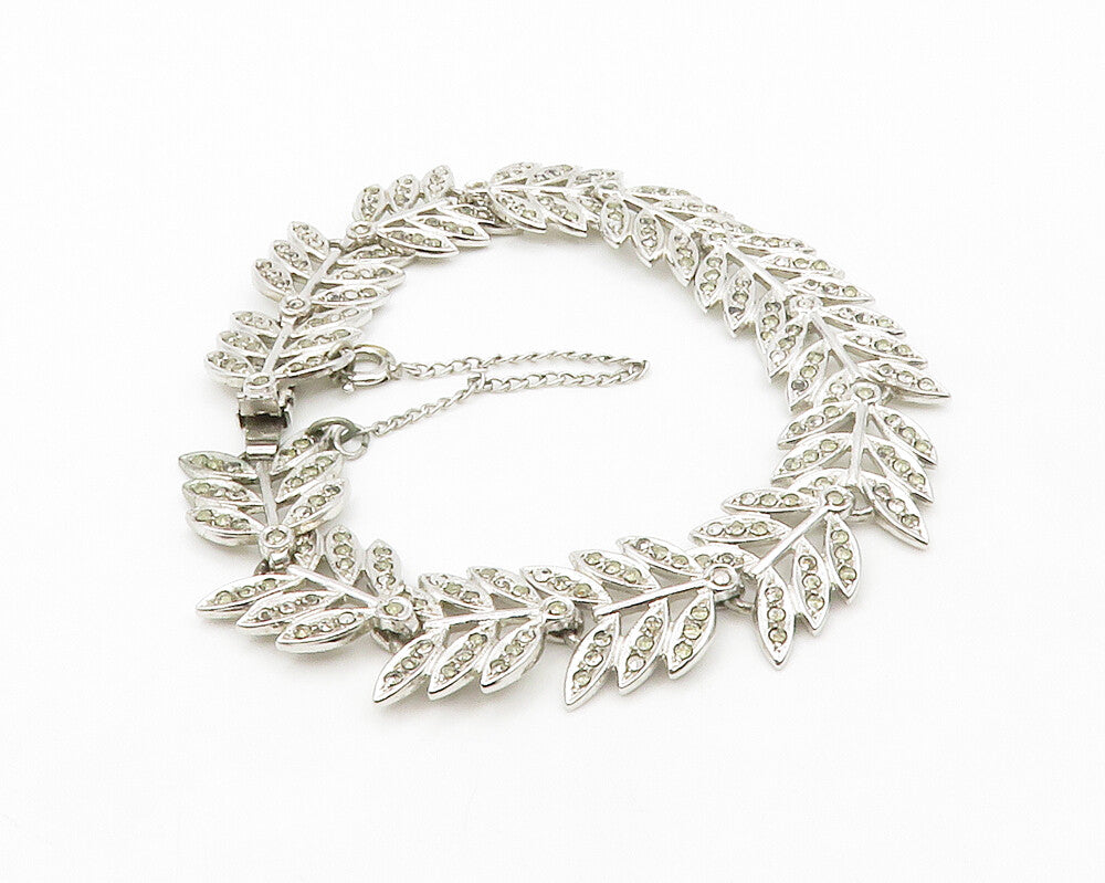 925 Sterling Silver  Vintage Sparkling Floral Leaf Vine Chain Bracelet  BT5210