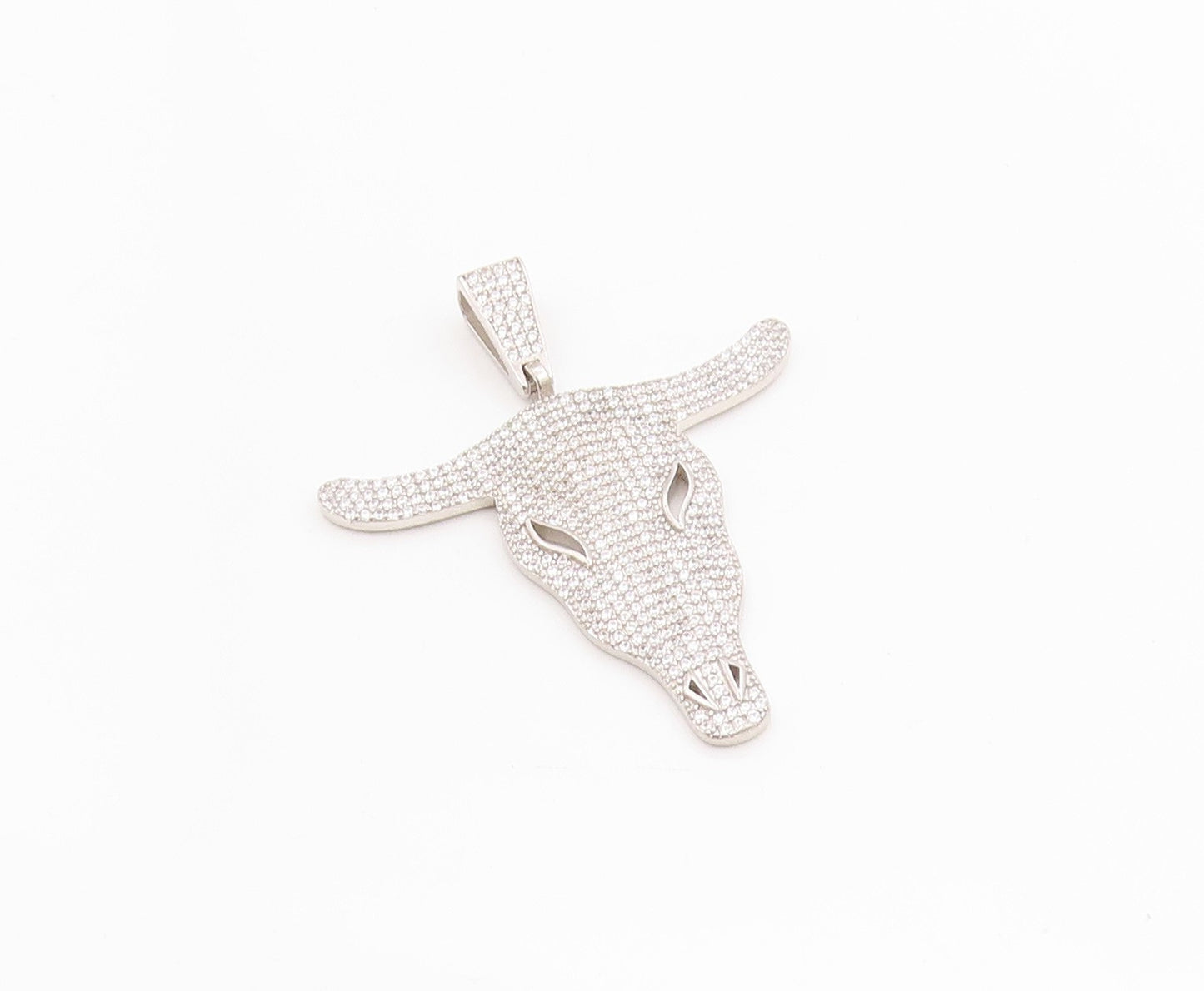 925 Sterling Silver Vintage Pendant CZ Inlay Bull's Head  PT24462