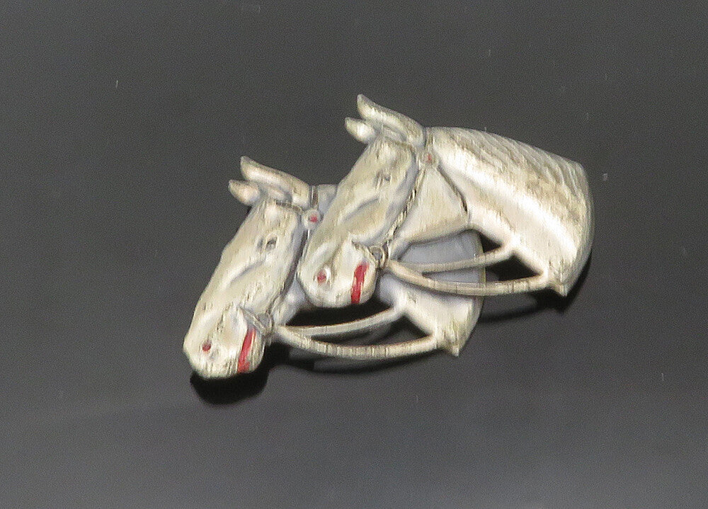 UNCAS 925 Sterling Silver  Vintage Antique Horse Heads Brooch Pin  BP8272