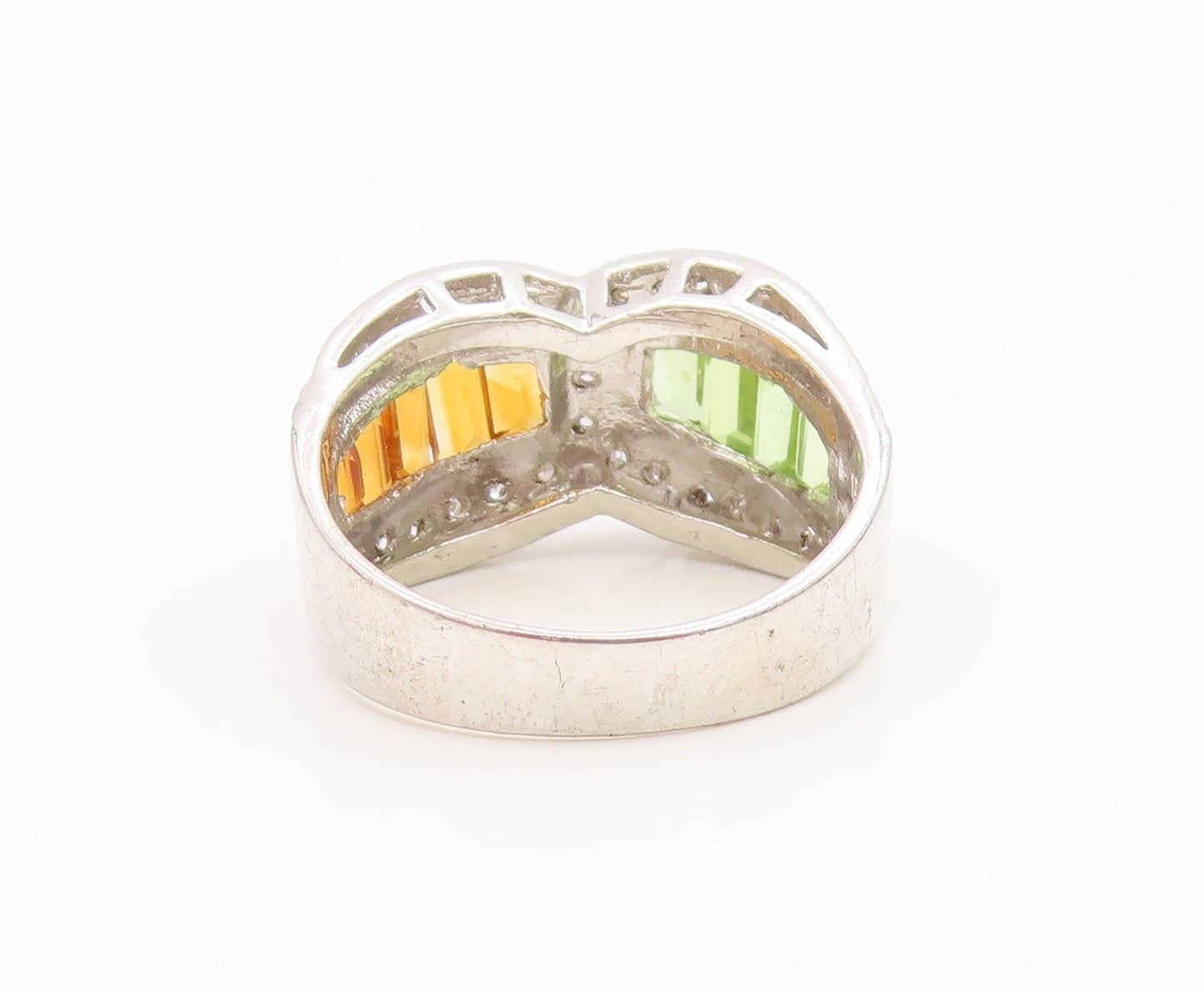 925 Sterling Silver Vintage Ring Citrine & Peridot Statement Band  Sz 8  RG36045