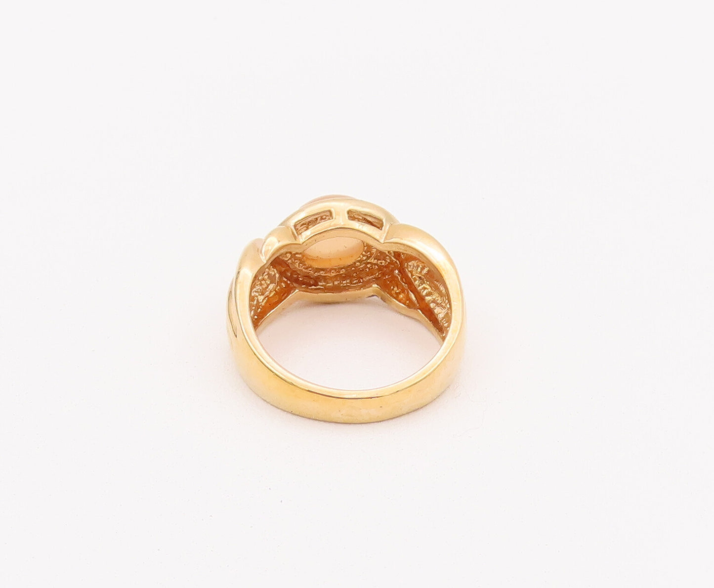 925 Sterling Silver Vintage Ring Gold Plated Carved Cream Gemstone Sz 9  RG28032