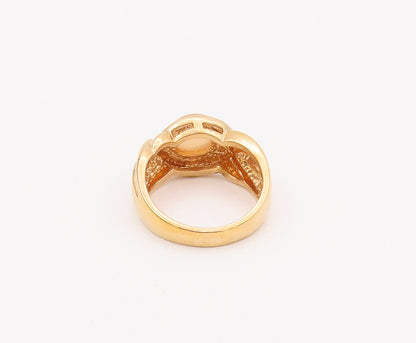 925 Sterling Silver Vintage Ring Gold Plated Carved Cream Gemstone Sz 9  RG28032