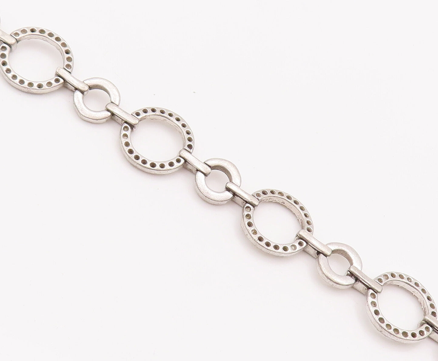 925 Sterling Silver Vintage Bracelet Real Diamonds Beaded Linked Rings  BT10209