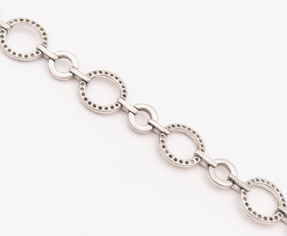 925 Sterling Silver Vintage Bracelet Real Diamonds Beaded Linked Rings  BT10209